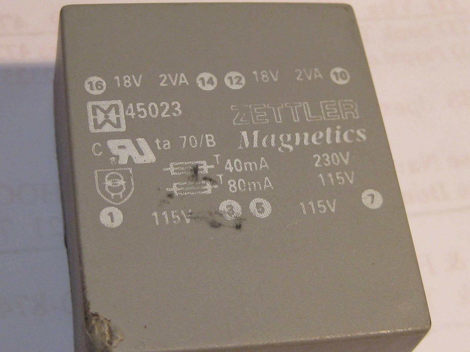 (Quan 4) Zettler 45023 Dual Output Transformer 117v pri (2) 18v sec PCB NEW
