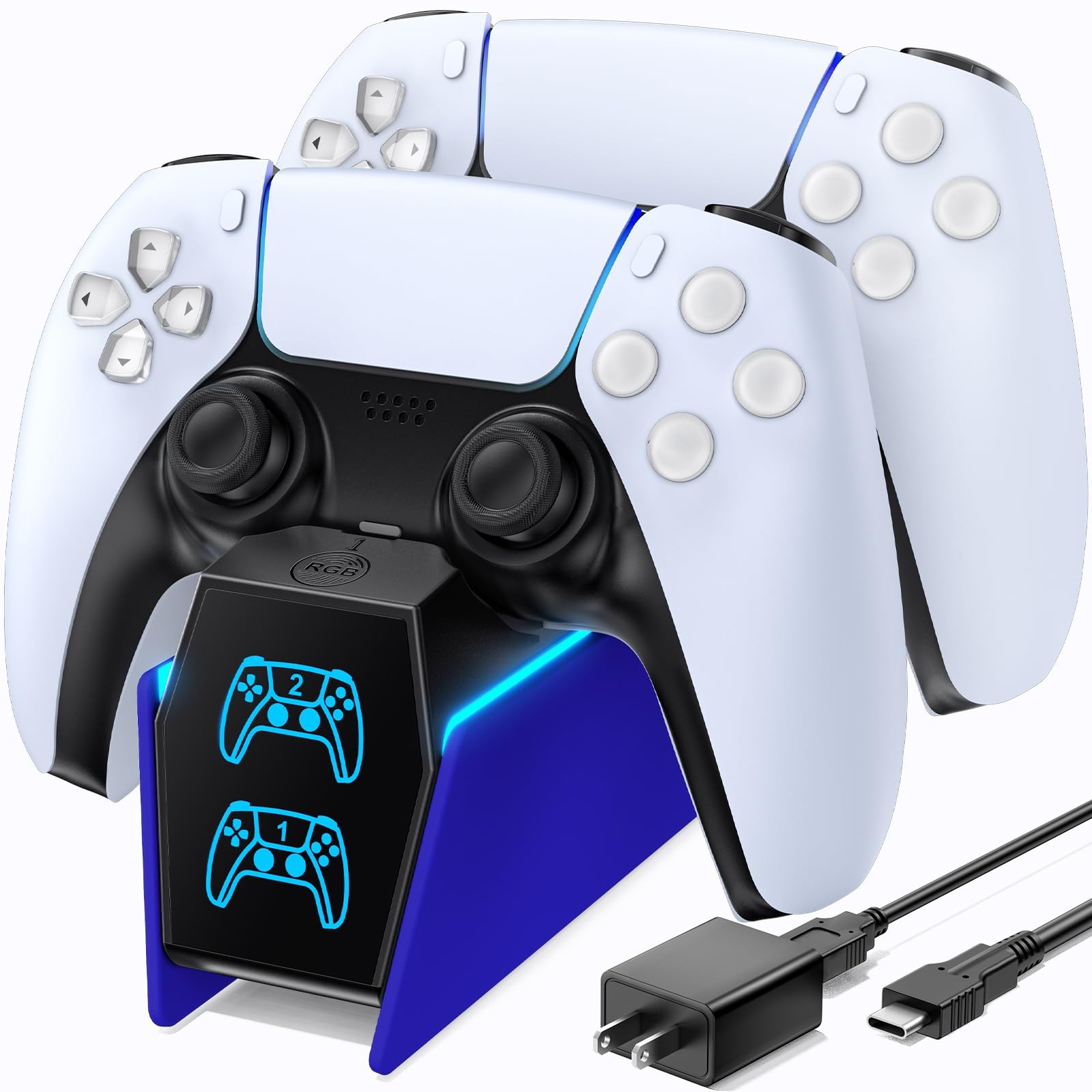 OIVO PS5 DualSense Controller Fast Charging Docking Station w/ AC Adapter, Blue