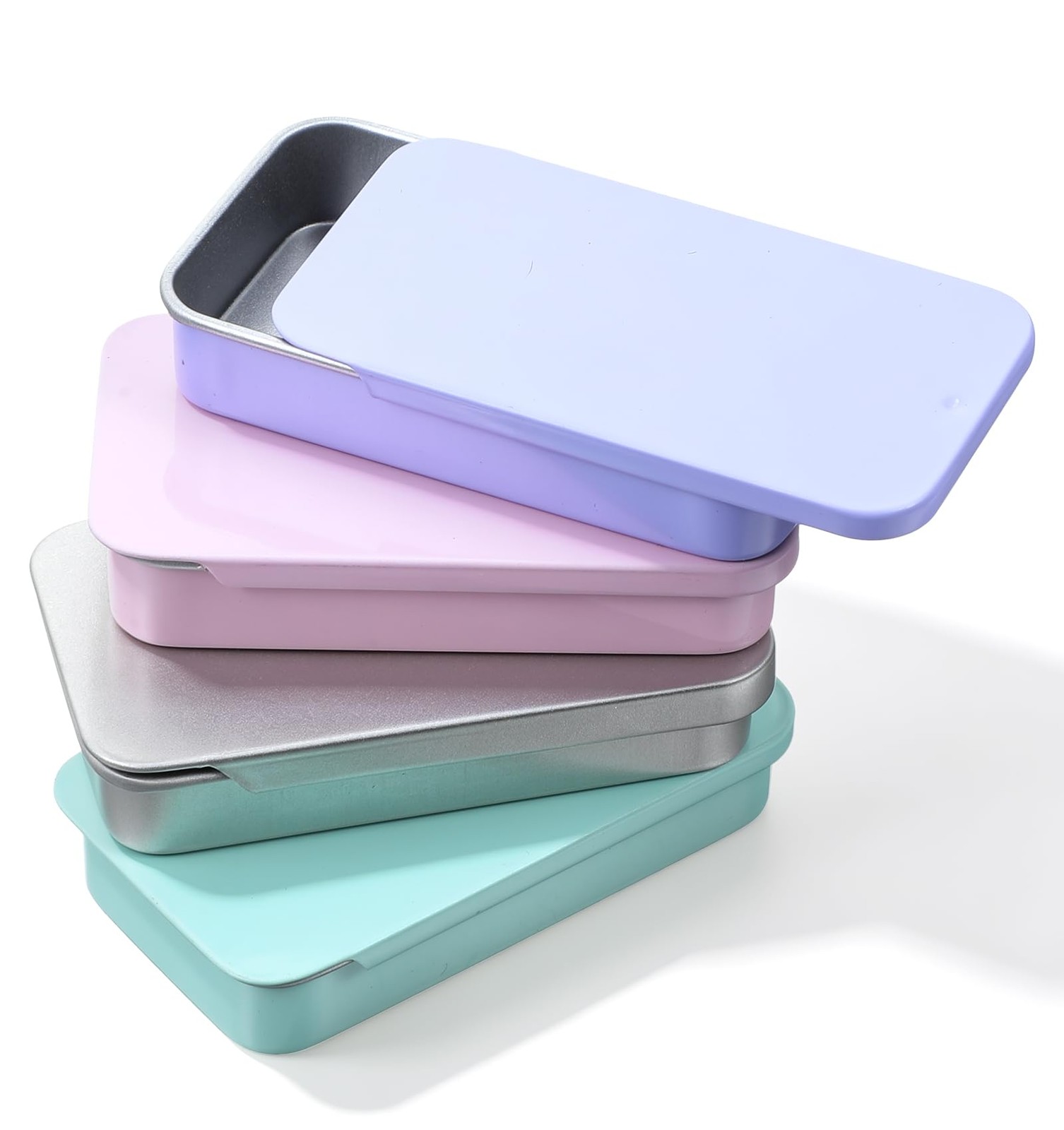 4 Pcs Small Metal Tin, Metal Tins Box with Lids for Small Items Organizer