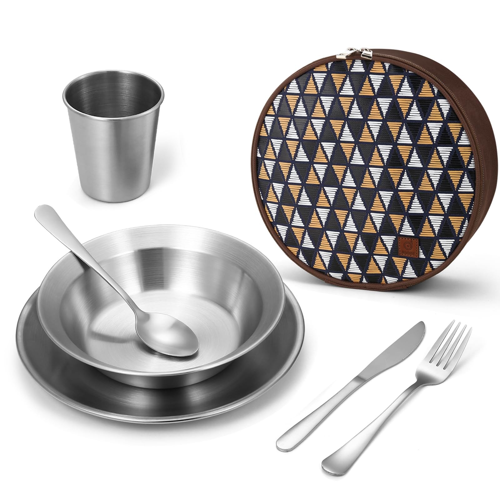 Odoland Stainless Steel Camping Mess Kit for Family & 1 Small, silvery