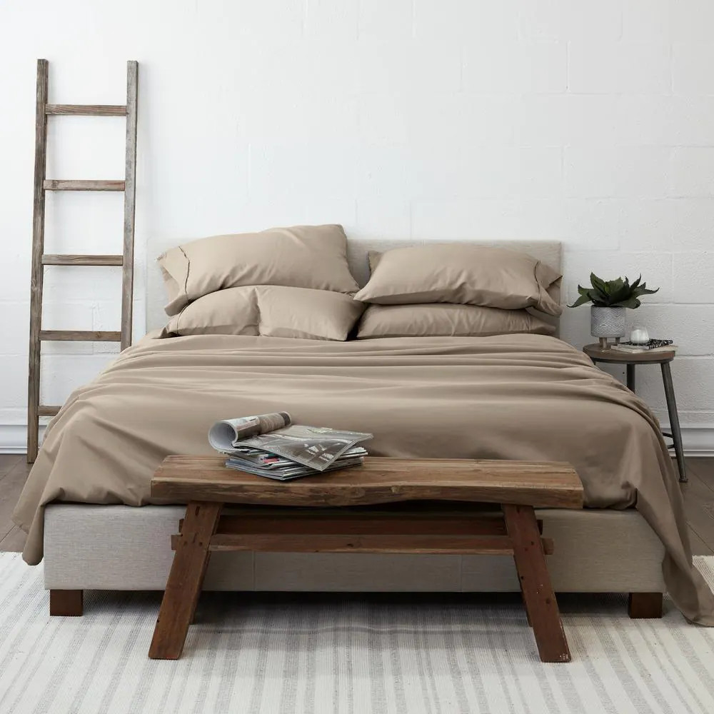 6-Piece Taupe Solid Microfiber King Sheet Set Free Shipping New