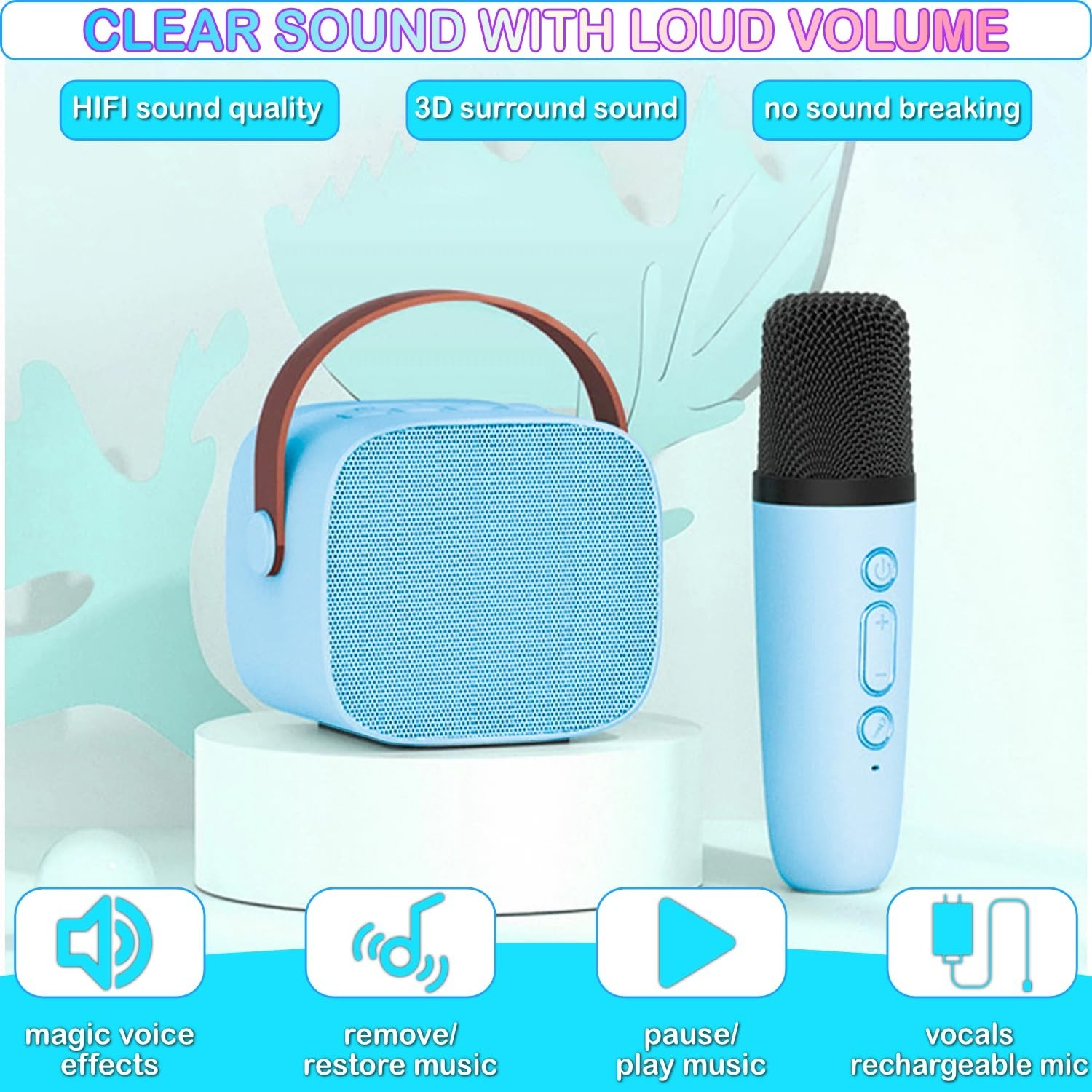 Kids Karaoke Machine, Portable Bluetooth Speaker with 2 Wireless Mics,...