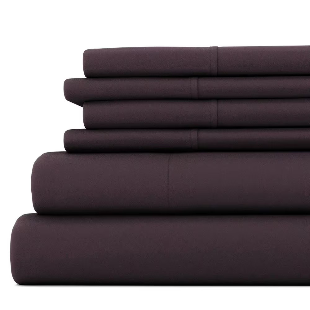 6-Piece Purple Solid Microfiber California King Sheet Set