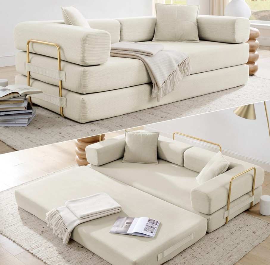Sofá Cama Convertible Convertible Sleeper Sofa Bed Folding Futon Pull Out Beige