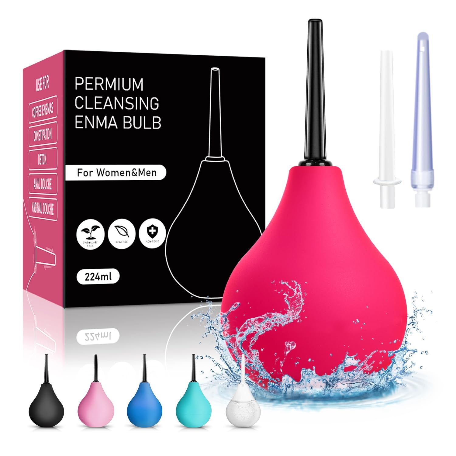 Anal Douche for Men 224ML- Enema Bulb 8 oz Reusable Douche Enema Kit with 3 R...