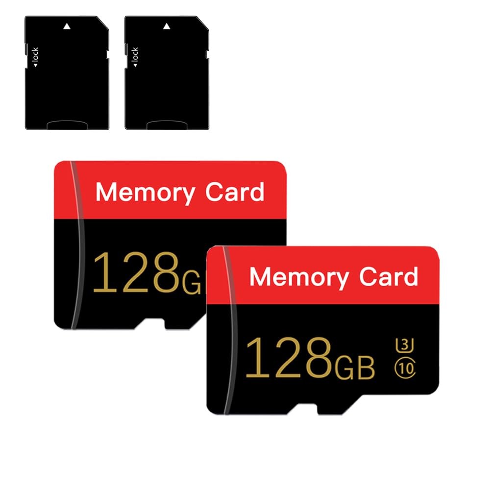 2 Pack Micro Memory Card 128 GB with Adapter, 128GB*2-S1, Red