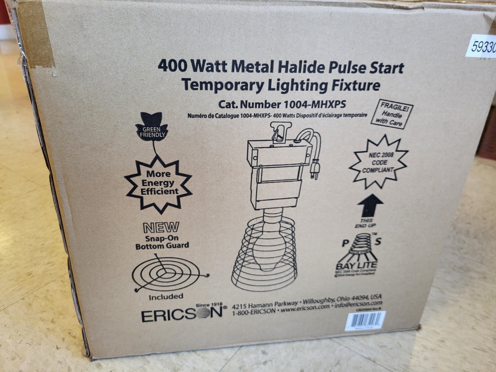 Ericson 1004-MHXPS 400W MH Pulse Start Temporary Contruction Light Fixture   New