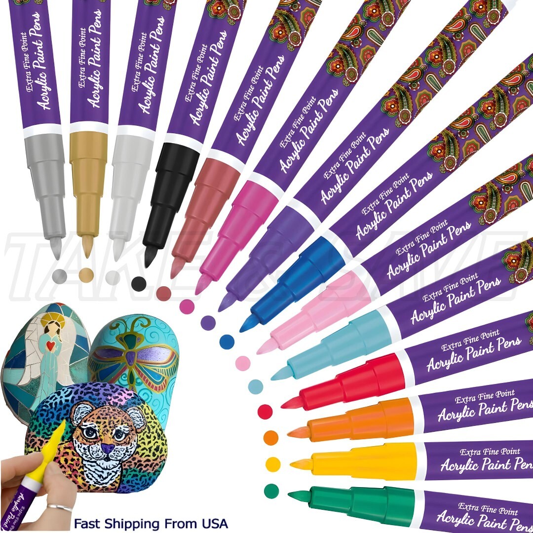 14 Pcs Acrylic Paint Marker Pens Waterproof 0.7mm Fine Tip Art Rock Painting DIY