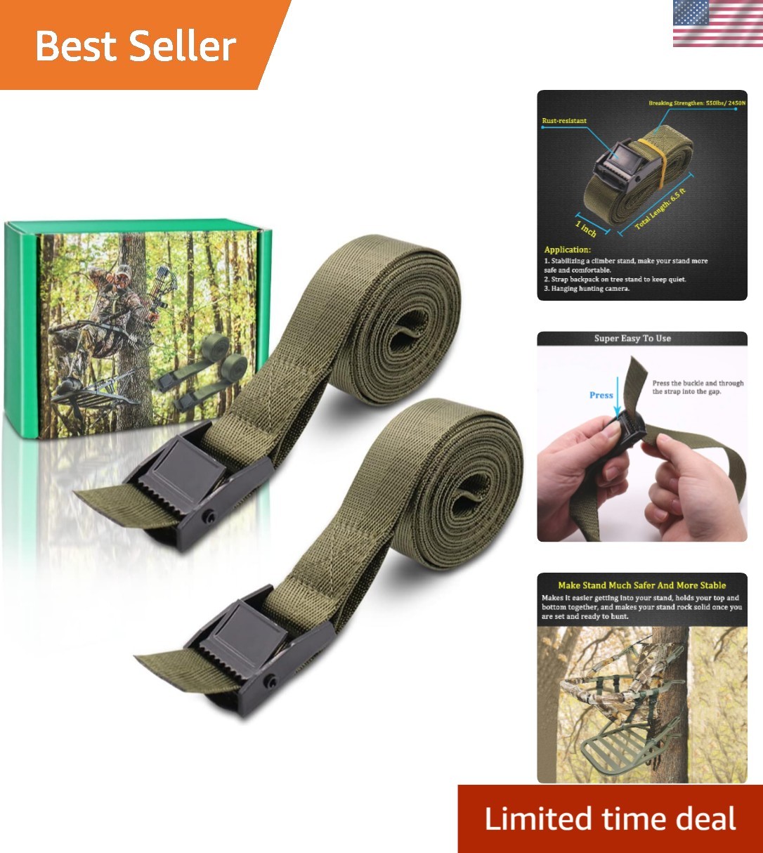 Tree Stand Stabilizer Straps - Durable Nylon for Secure Hunting Gear