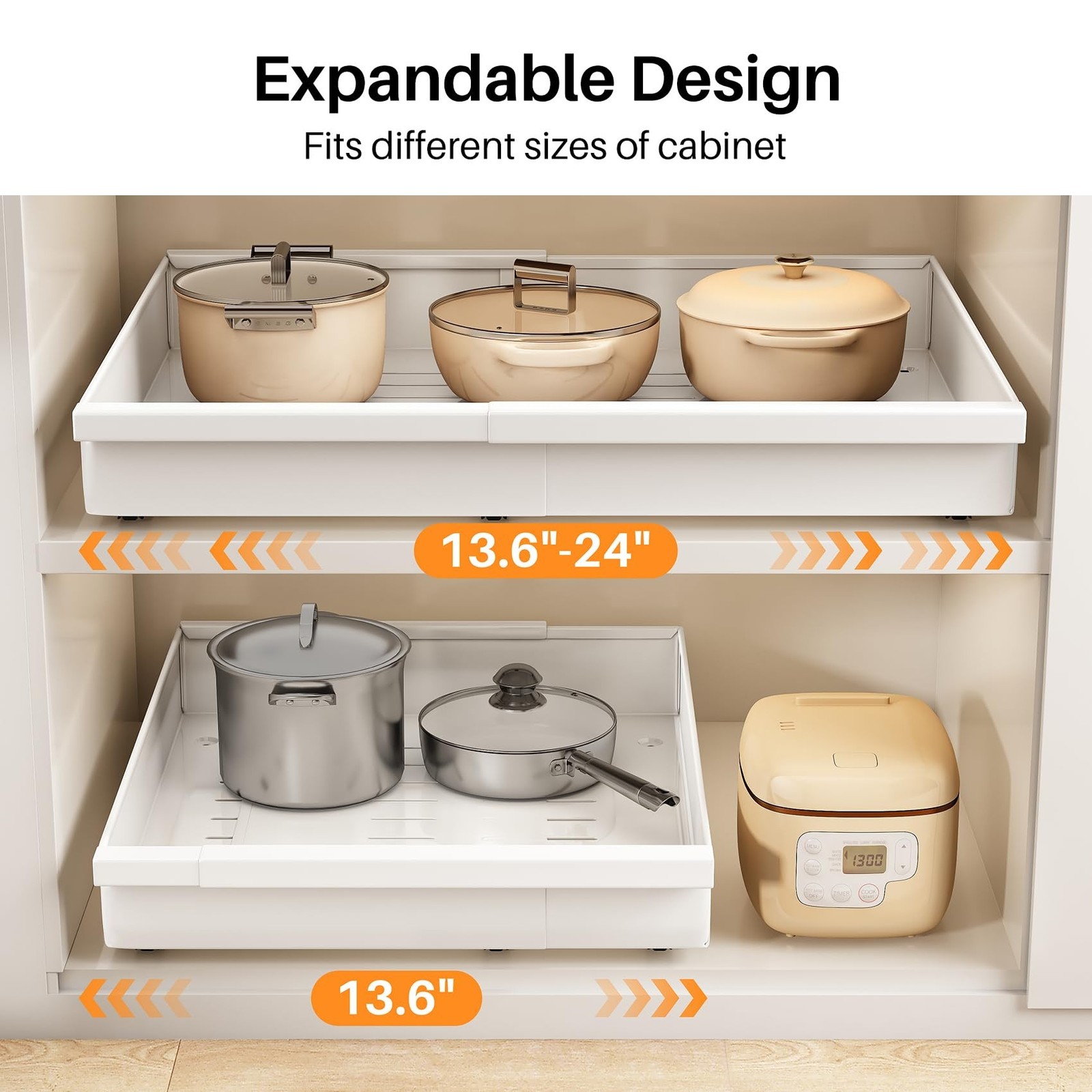 Wider Pull out Cabinet Organizer, Expandable(13.6"-24") Heavy Duty Peel and S...