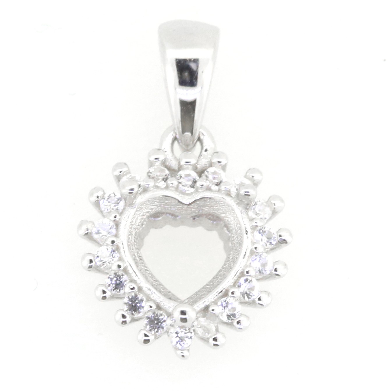 Sterling Silver Semi Mount Pendant Setting Heart HT 6x6mm Halo