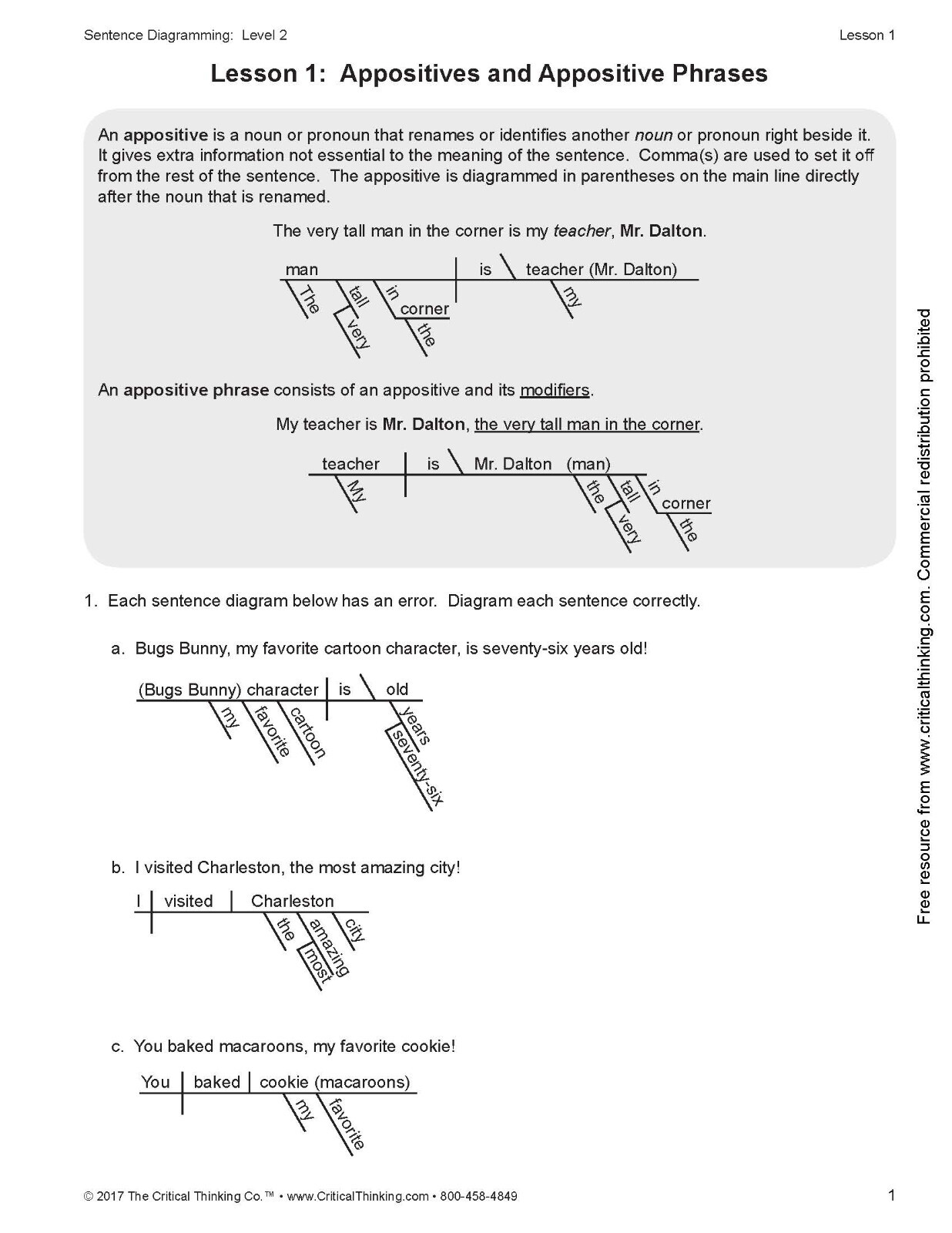 Sentence Diagramming Level 2 Workbook - Learn Sentence Structure for Grades 7+