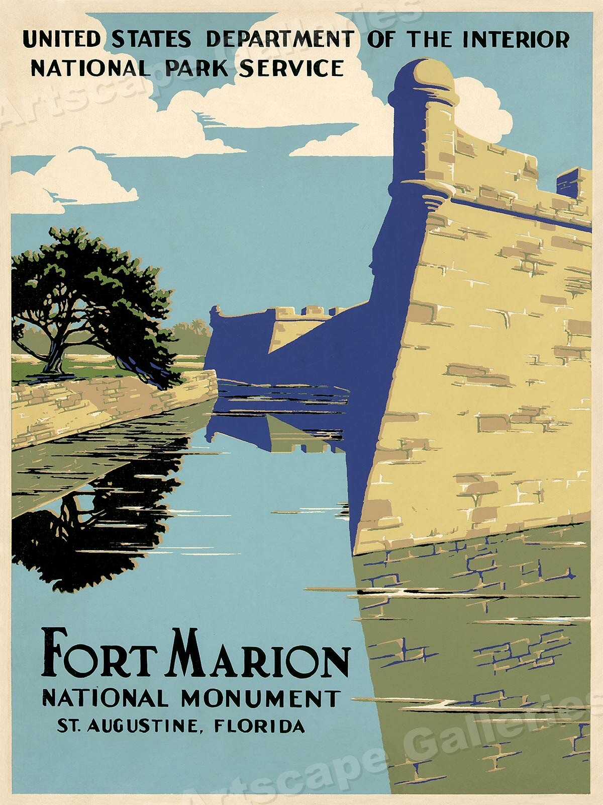 Fort Marion Florida 1938 Vintage Style WPA Park Service Travel Poster - 18x24