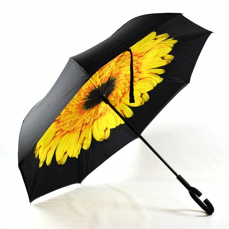 Inverted Reverse,C-Handle Folding Umbrella -Upside Down-Windproof with Carry Bag