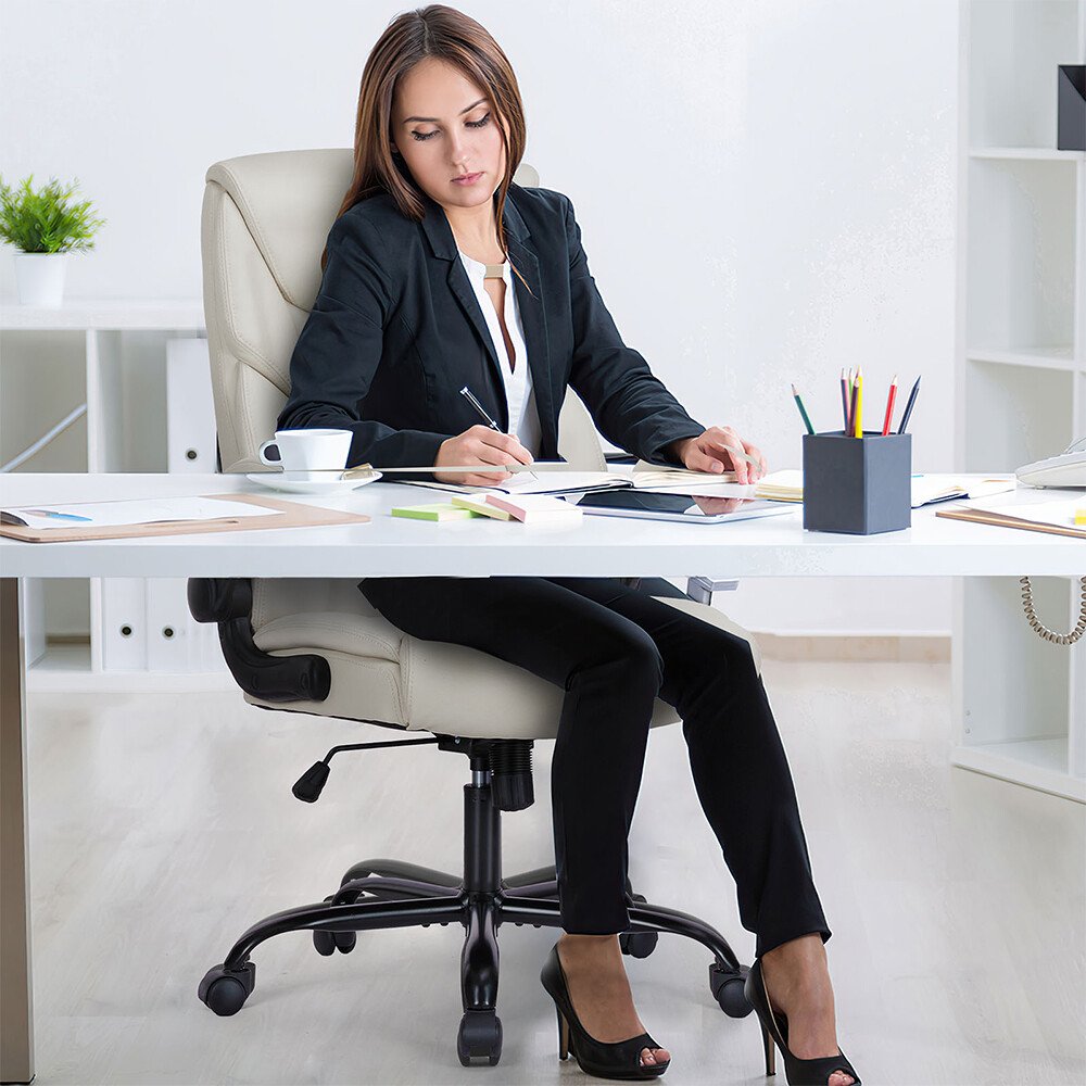 Ergonomic PU Leather Executive Office Chair with Flip-up Armrests Desk Chair