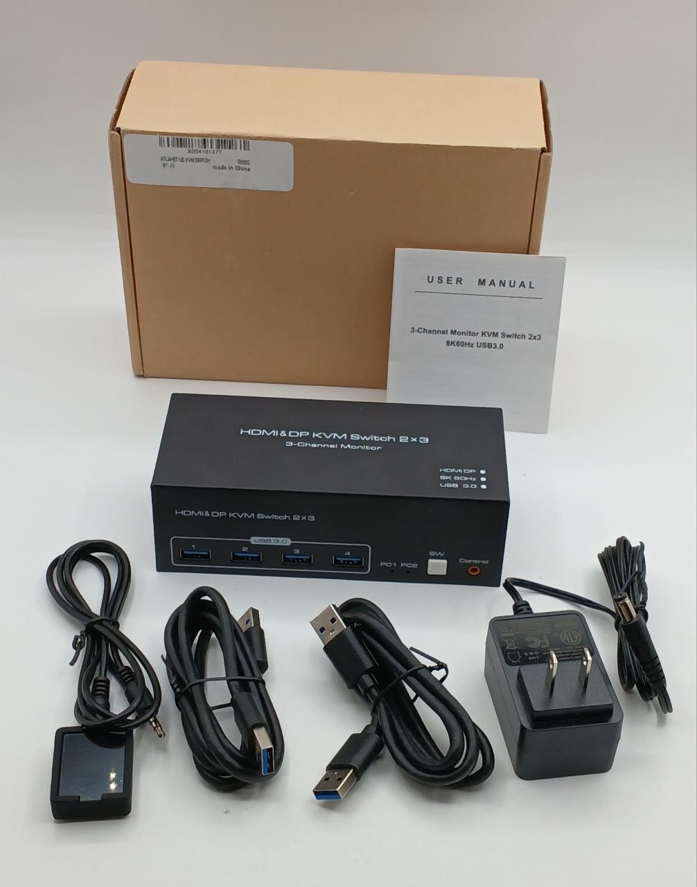 HDMI & DP KVM Switch 2 x 3 3-Channel Monitor 8K60Hz with 4 USB3.0 Ports