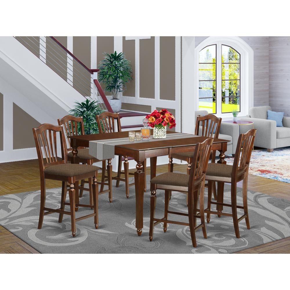 CHEL7-MAH-C 7 Pc pub height set- Square Counter height Table with 6 Stools