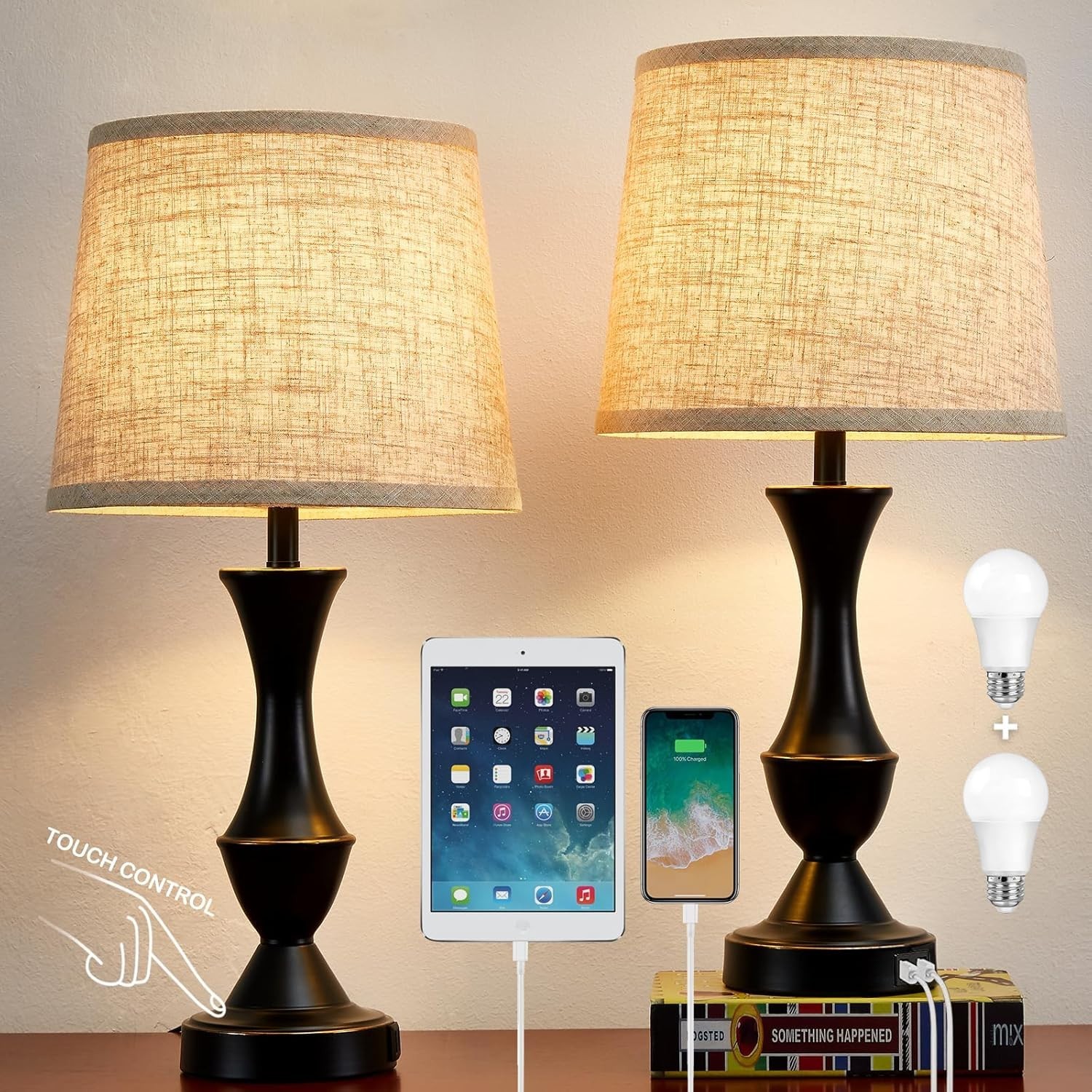 Lampara Modernas Para Mesa De Noche Lamps Bedroom Nightstand Metal Lamps 5V/2.1A