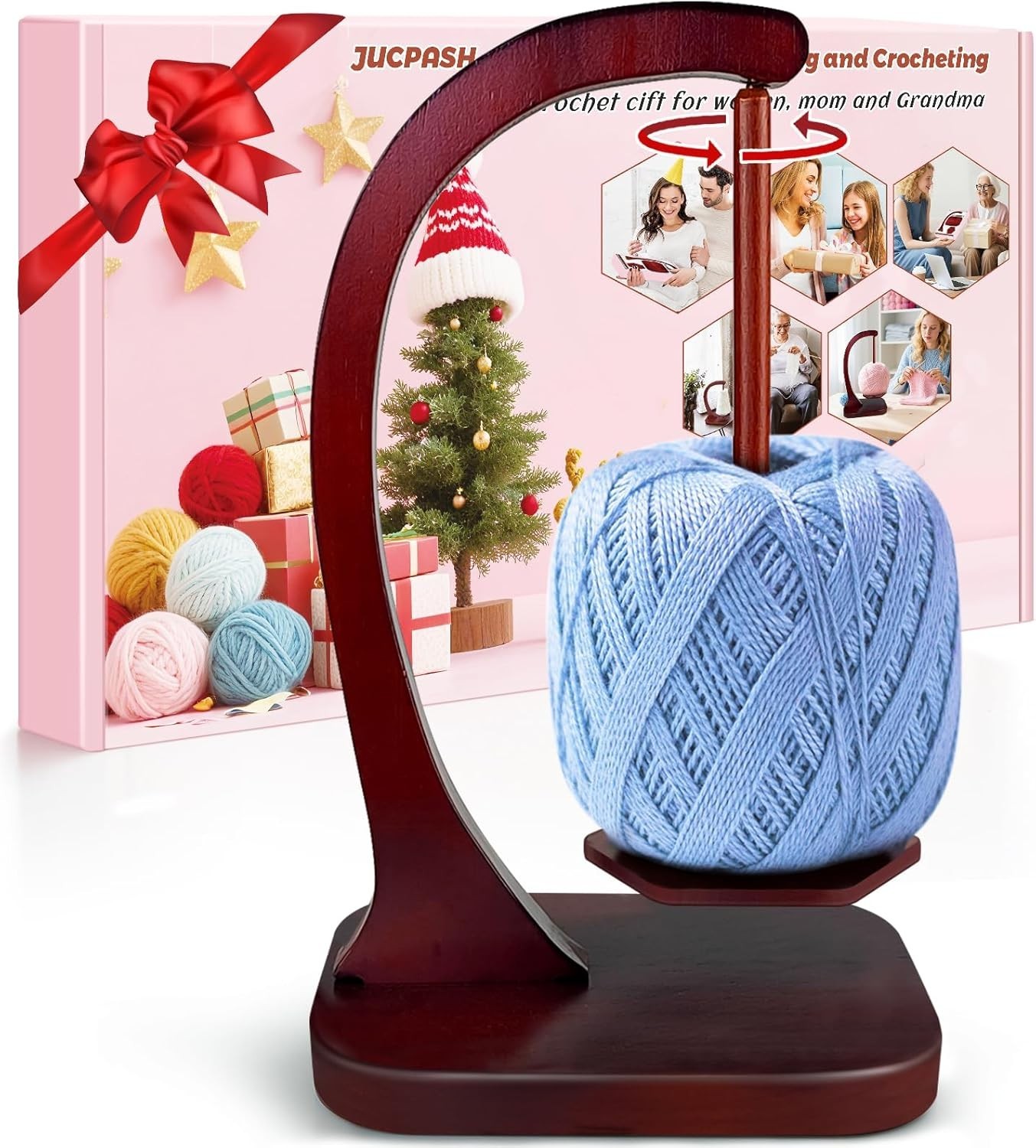 Elegant Wooden Yarn Holder with Magnetic Spin - Perfect for Knitting & Gifts