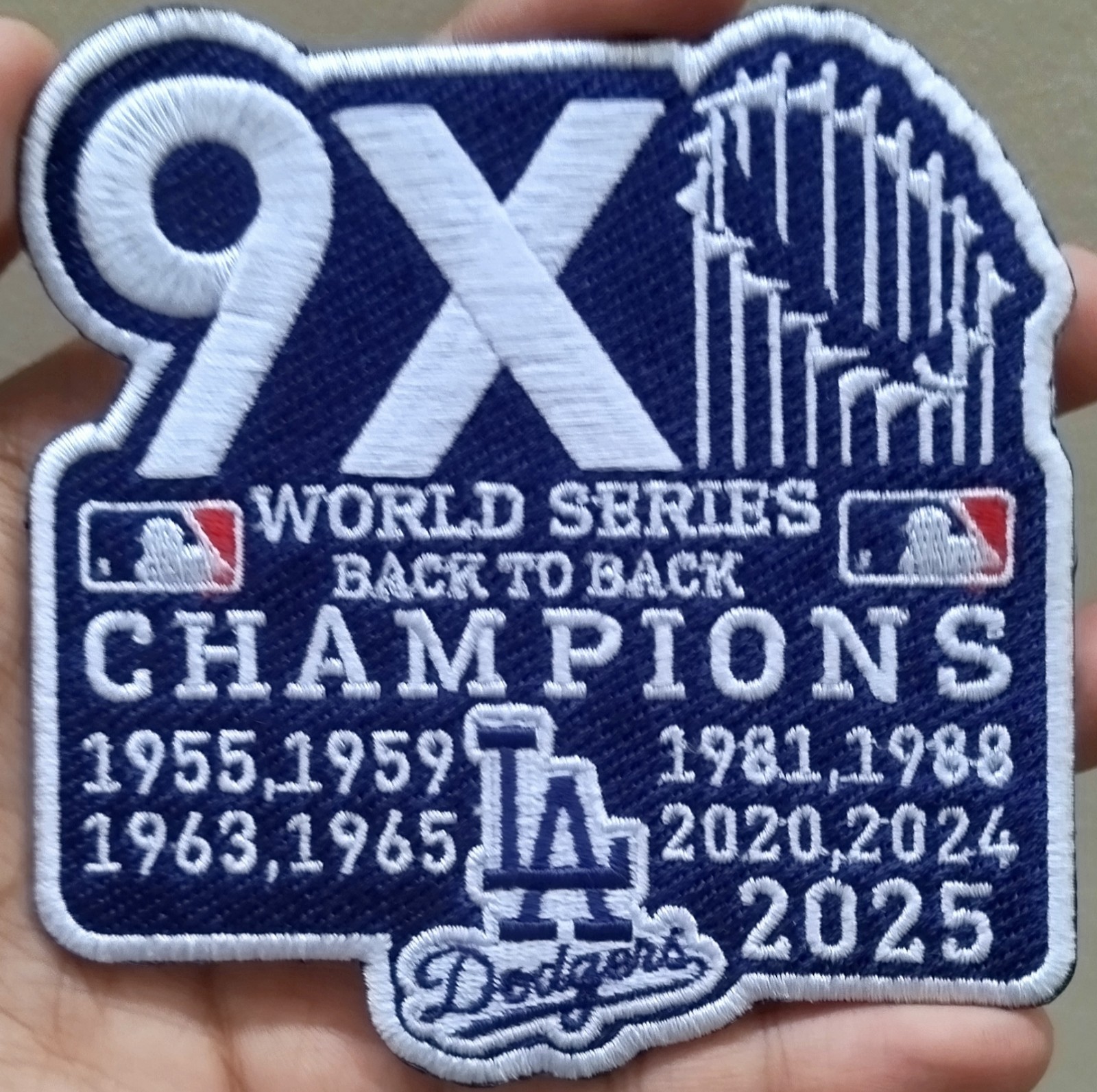 Dodgers 9x World Series Back to Back Champions Iron On Patch - Sew Patch