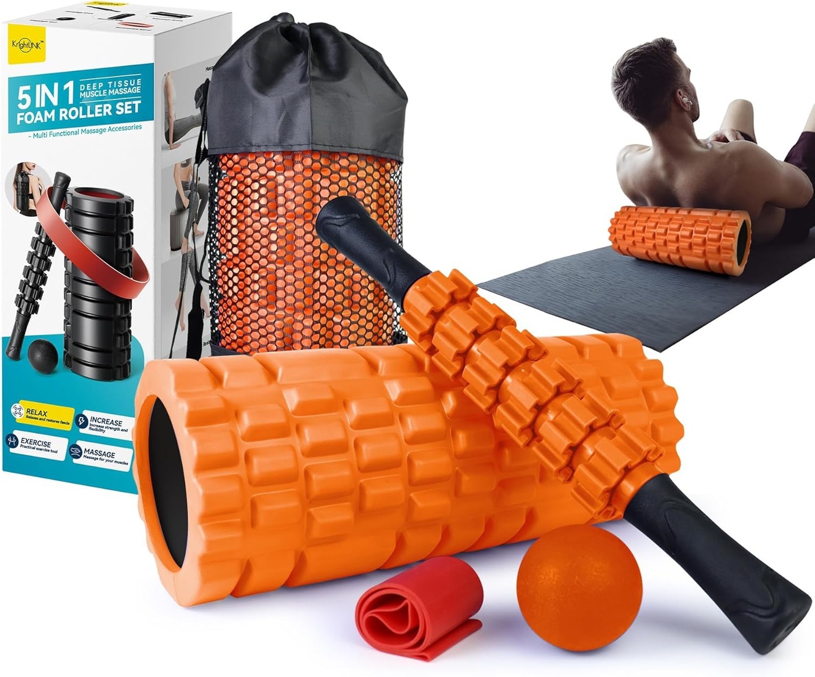 Foam Roller Set 5 in 1 Deep Tissue Muscle Massage Trigger Point Fitness Exercise