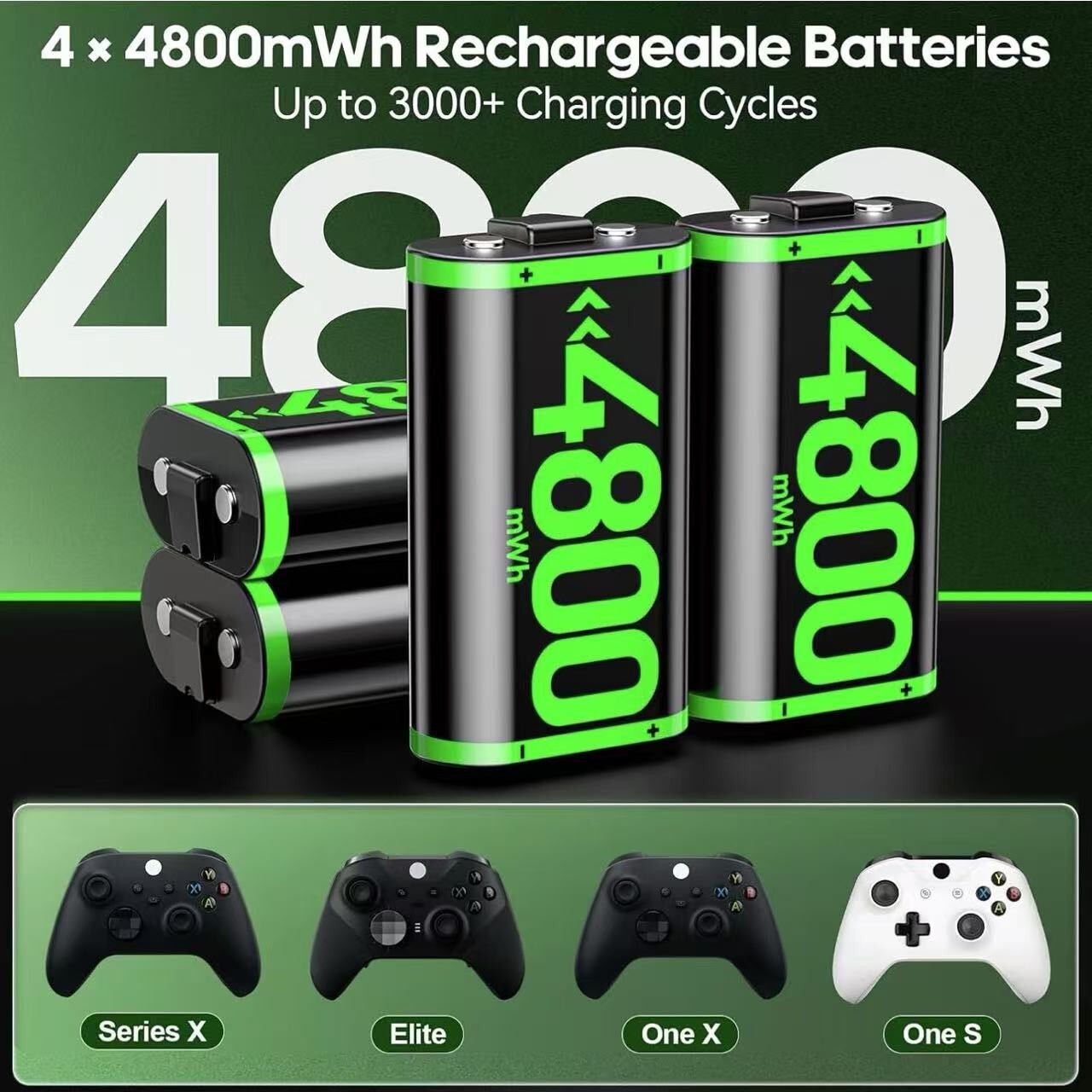 4x 4800mWh Rechargeable Battery Pack and Charger - Xbox One X/S/Elite Controller