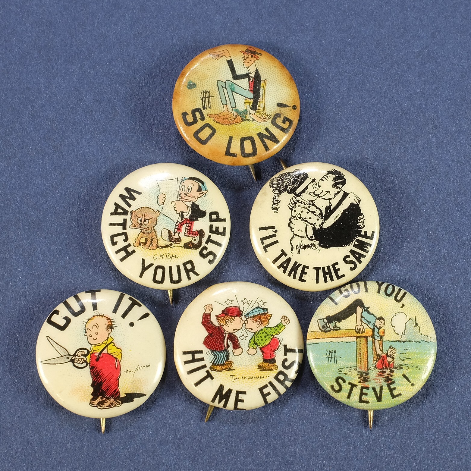 6 Hassan Cigarettes Cartoon Character Advertising Antique Pinback Buttons 1915