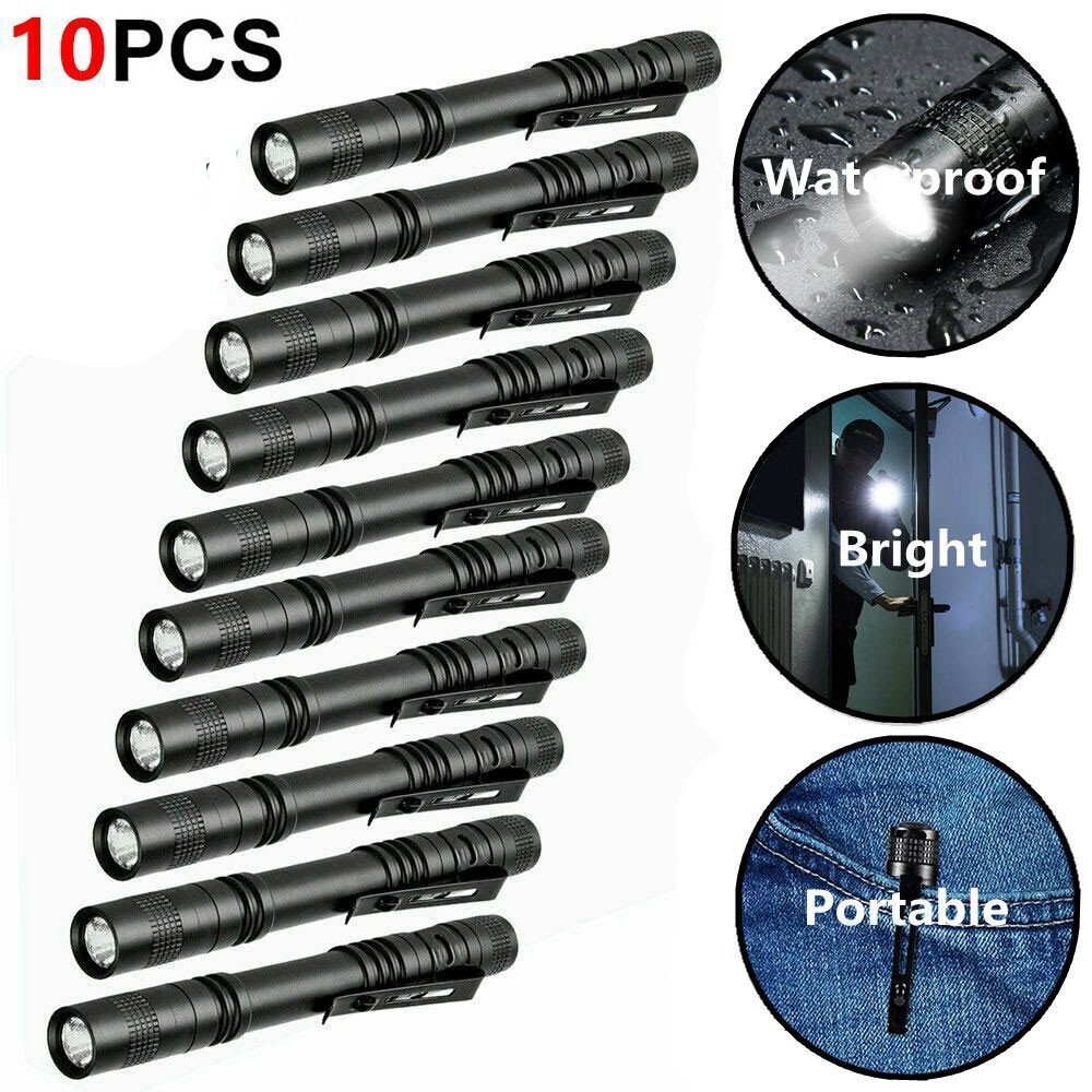 10X LED Flashlight Clip Mini Light Penlight Pocket Portable Pen Torch Lamp US