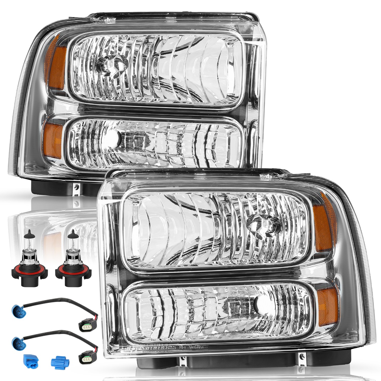 For 1999-2004 Ford F250 Ford Super Duty Excursion Conversion W/bulb Headlights