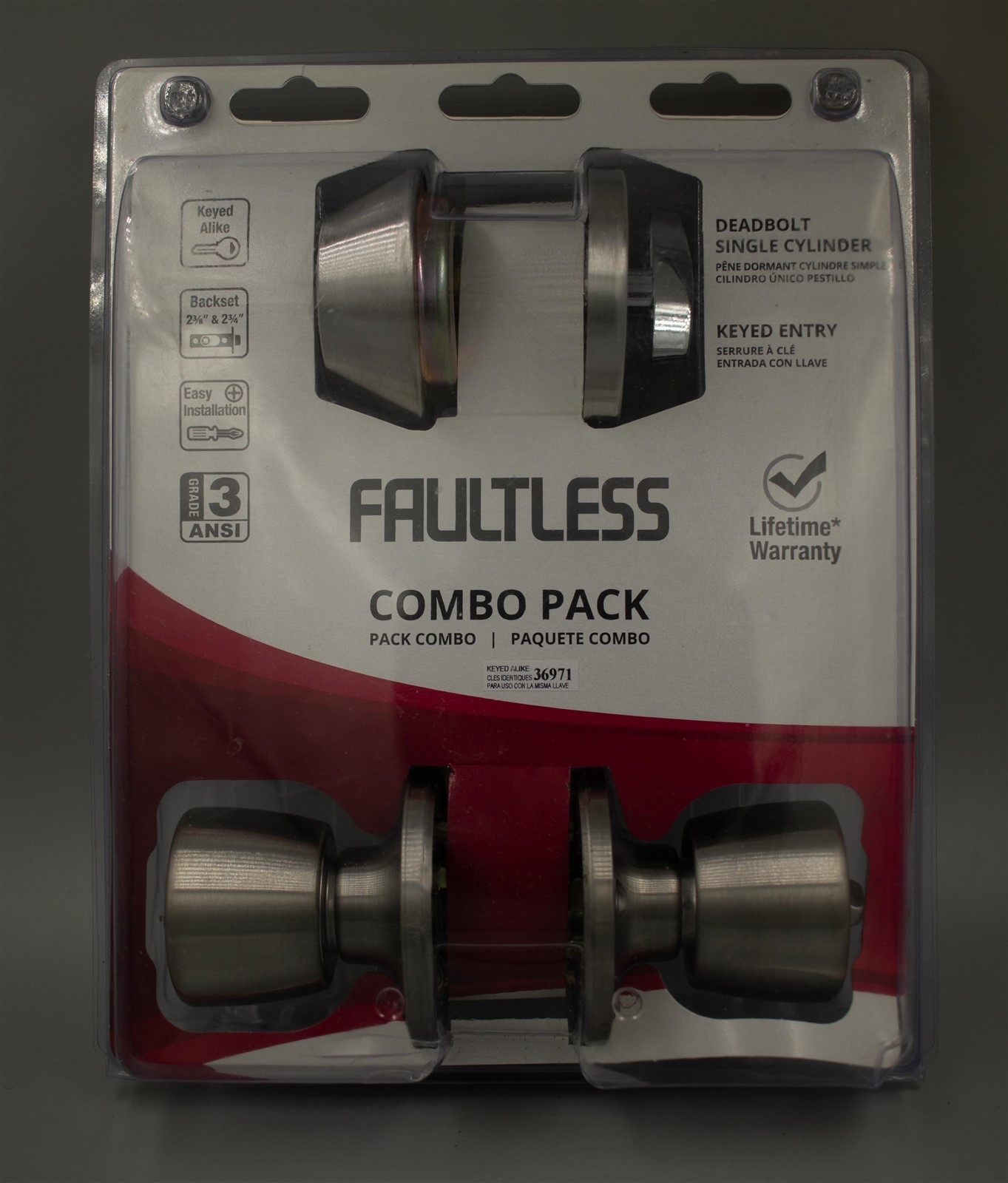 Faultless Stainless Keyed Deadbolt / Front Door Doorknob Set