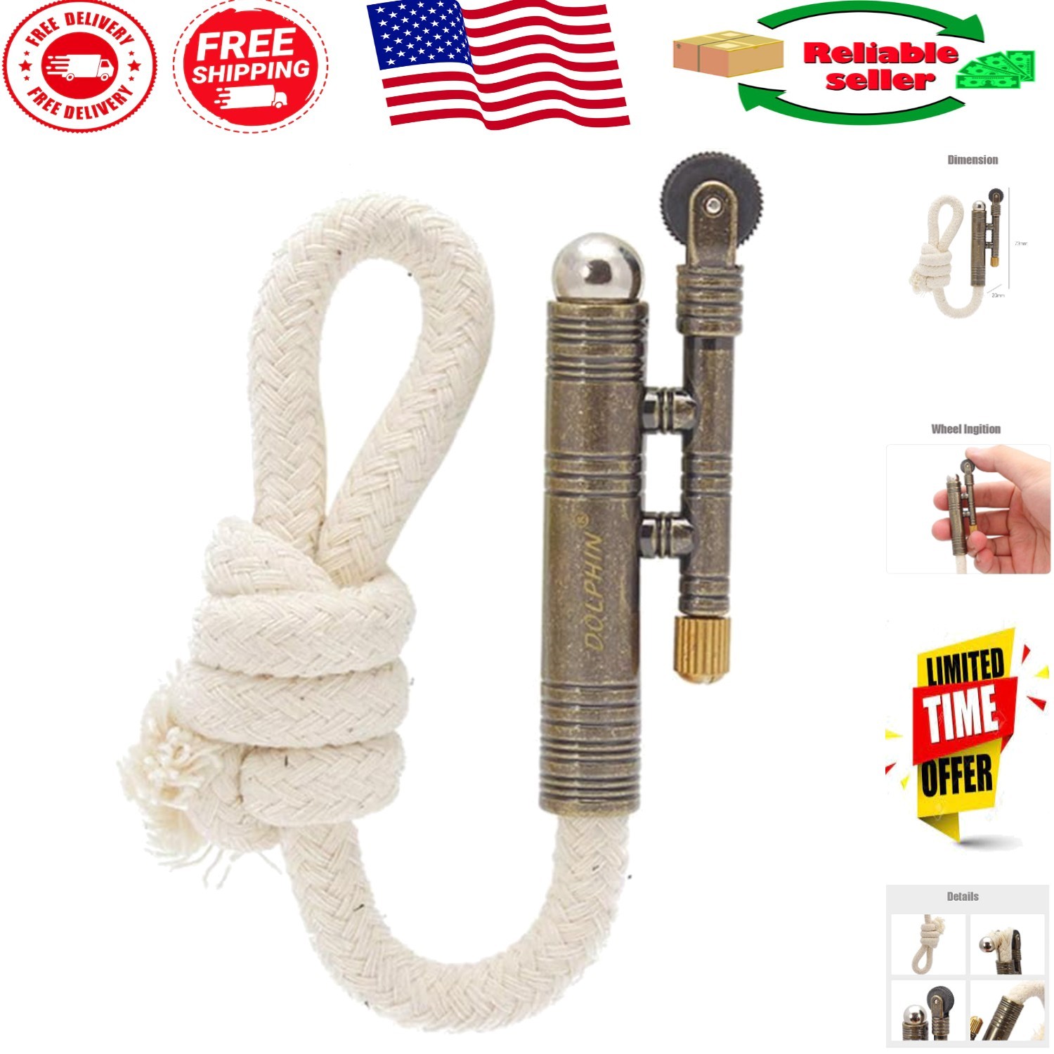 Vintage Flame-Free Mini Lighter - Retro Rope Fire Starter for Camping