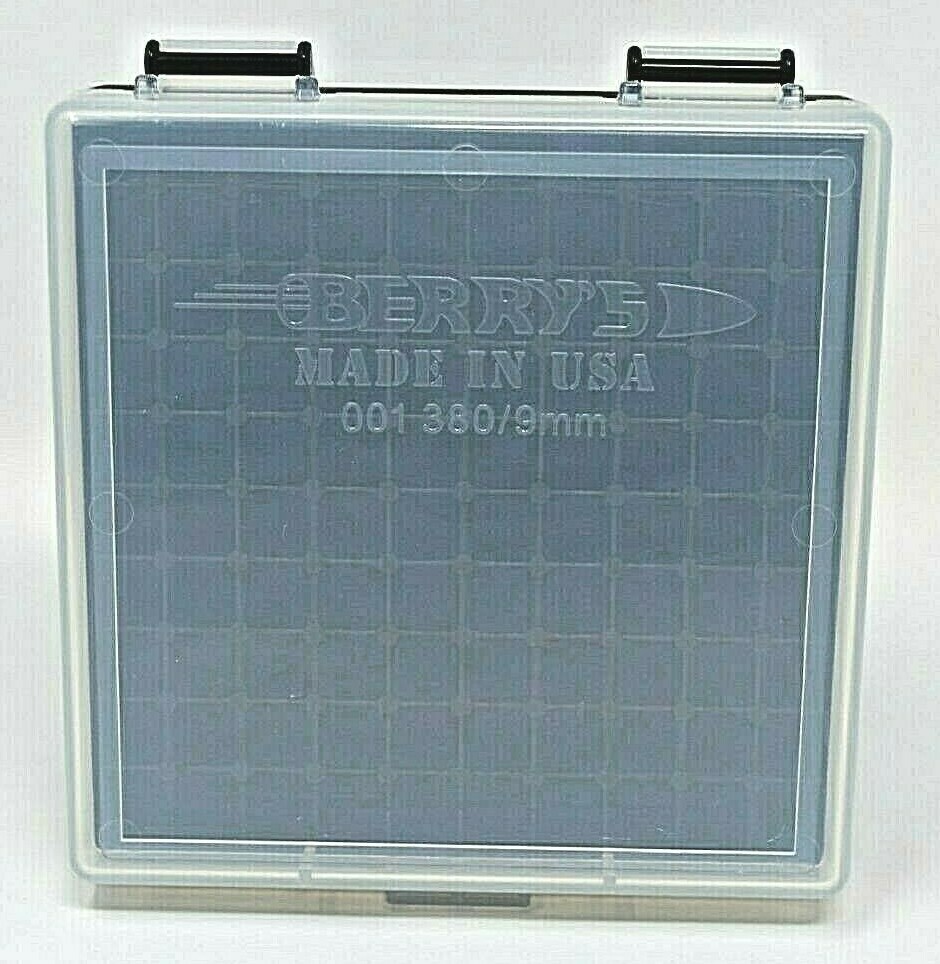 9 mm / 380 - 100 round Ammo Case / Box CLEAR-BLACK Berry's MFG 9 mm