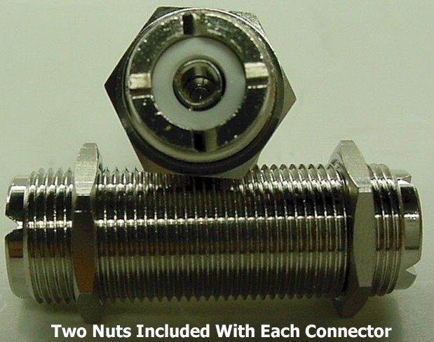 5 UHF DOUBLE FEMALE BULKHEAD BARREL CONNECTORS 1.75" LONG FOR PL-259 CONNECTORS