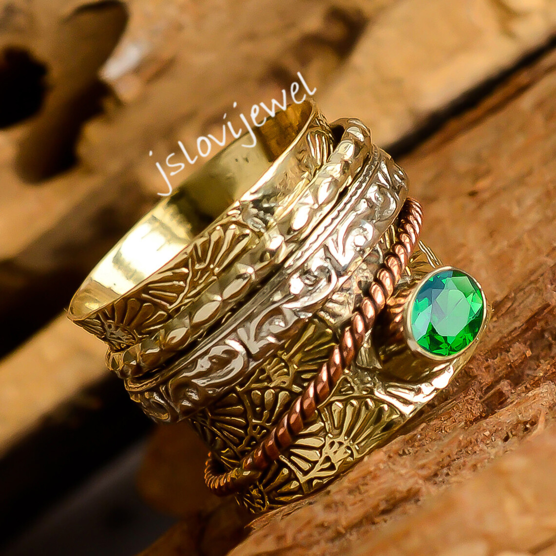 Chrome Diopside Gemstone 925 Sterling Silver Meditation Spinner Jewelry Ring