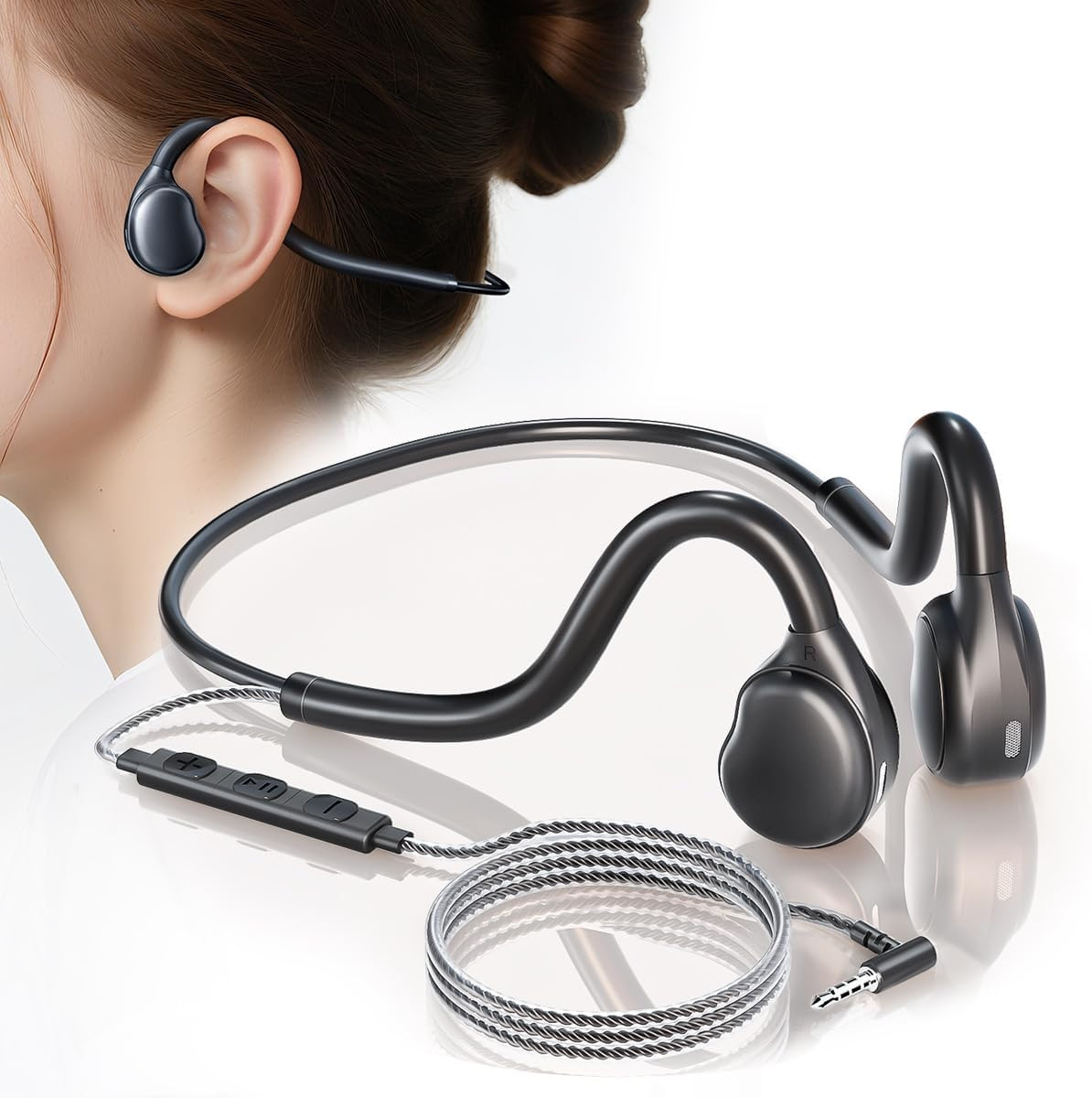 3.5mm Wired Open Ear Headphones with Mic Plug In Headset for PC Laptop Switch