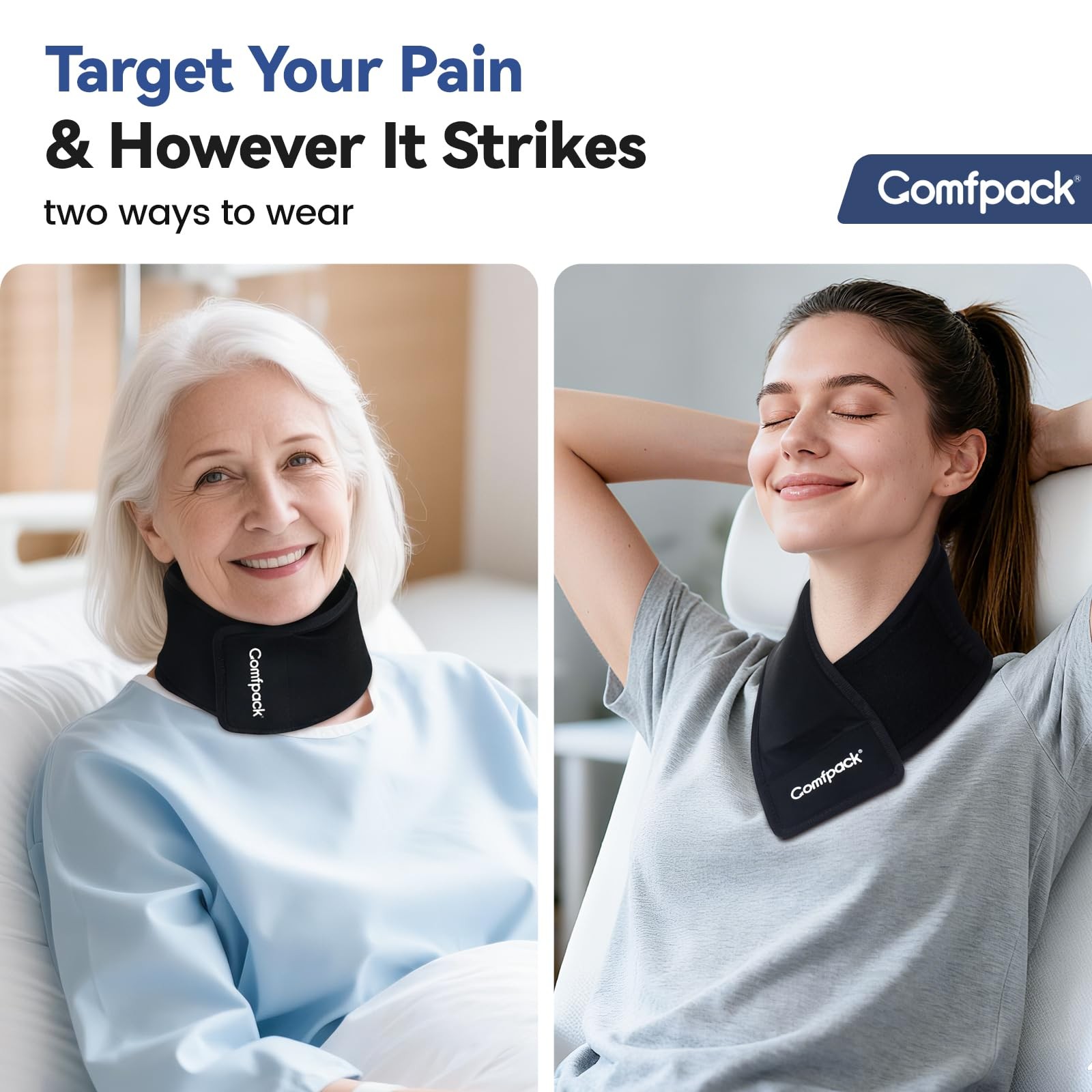 Comfpack Neck Ice Pack Wrap, Cervical Pack, Flexible Gel 24 Inch, Black