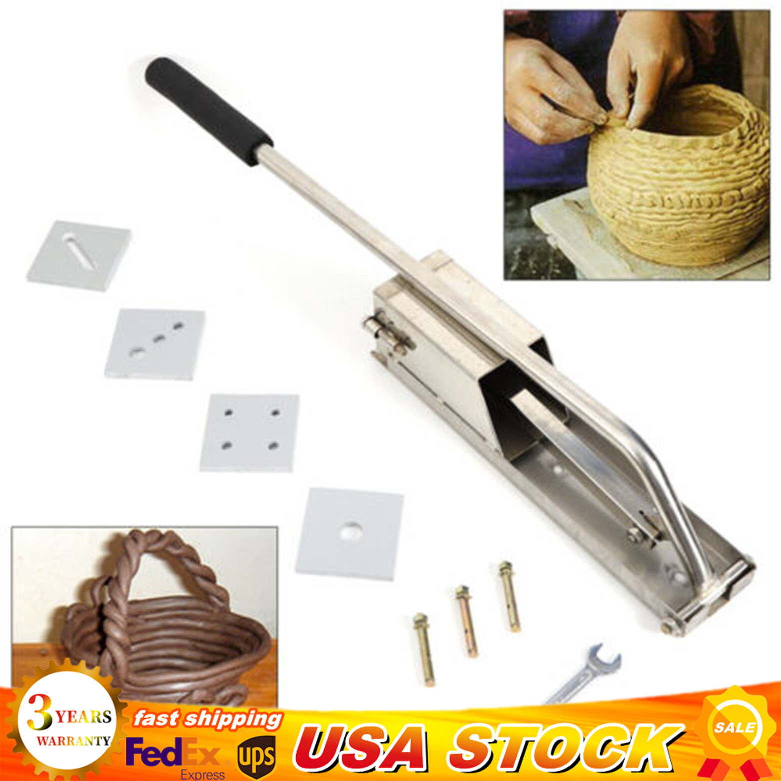 NEW Clay Extruder For Pottery&Ceramics Stainless Steel Tool Kit Wall-Mounted US