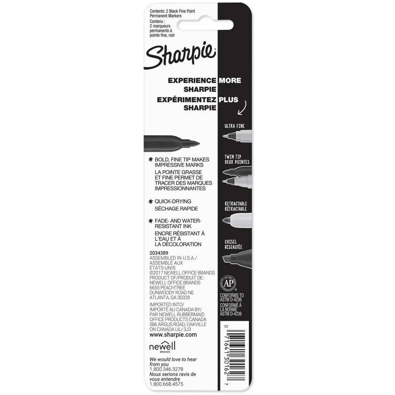 Sharpie Permanent Markers, Fine Point, Black, 2 Count