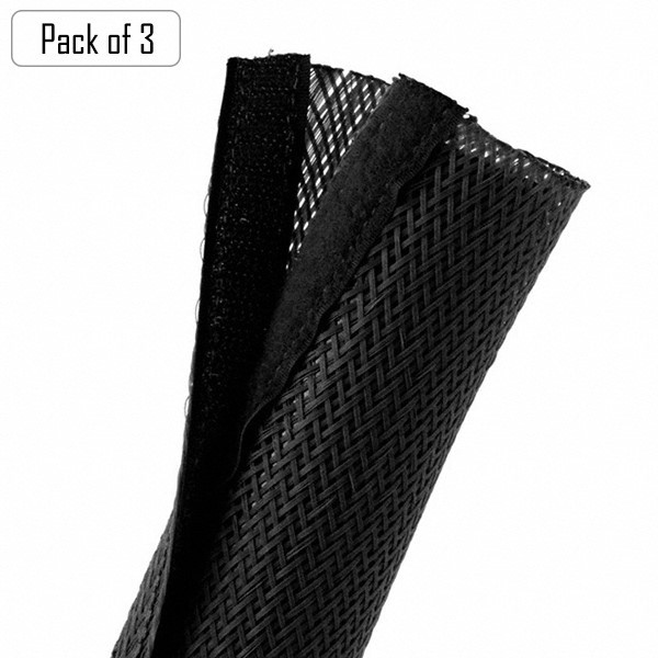 3x 6.5ft 3.35" inch Black Cable Management Sock Wrap Jacket Cabling Organizer