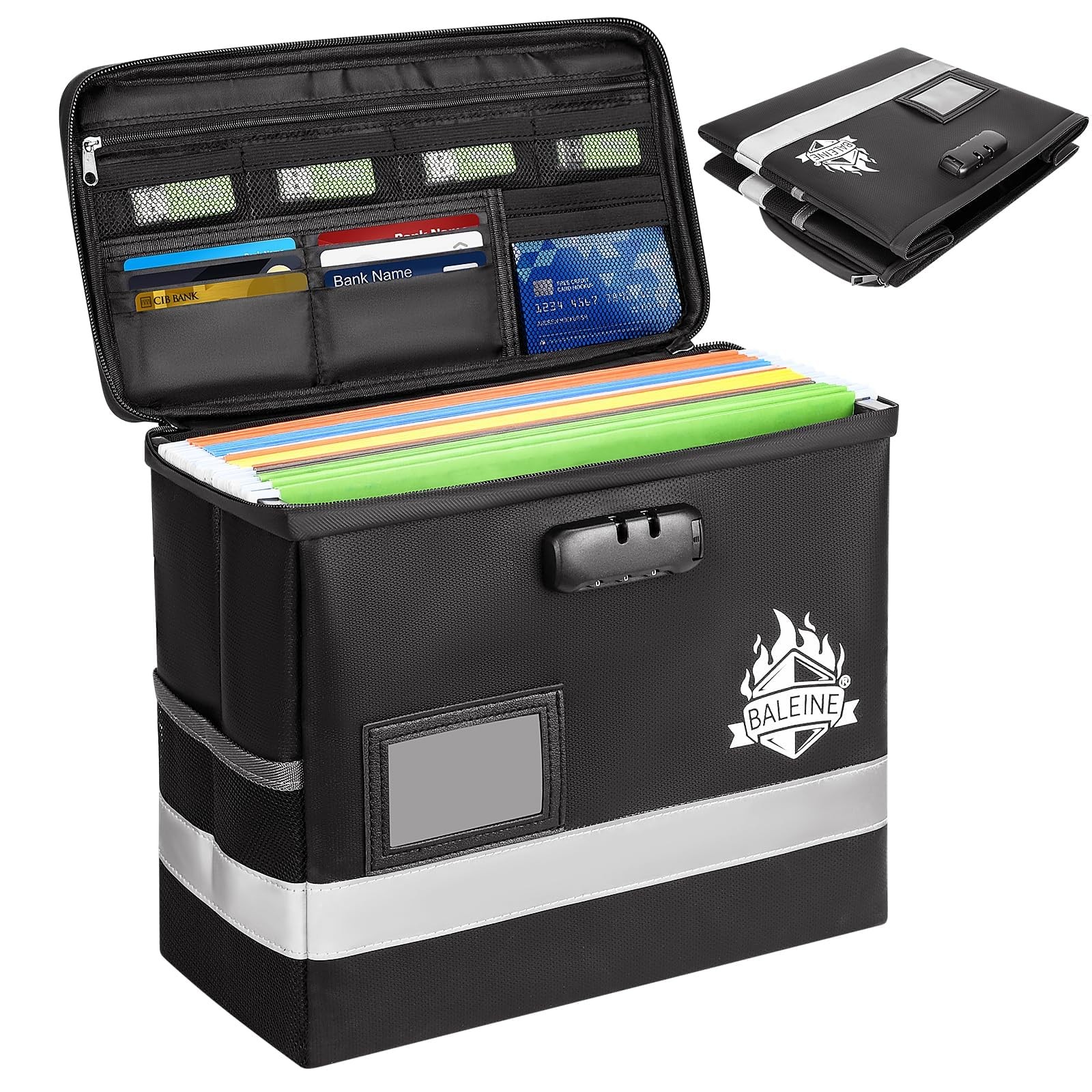 Fireproof Document Box w/ Lock Waterproof File Organizer Portable Storage