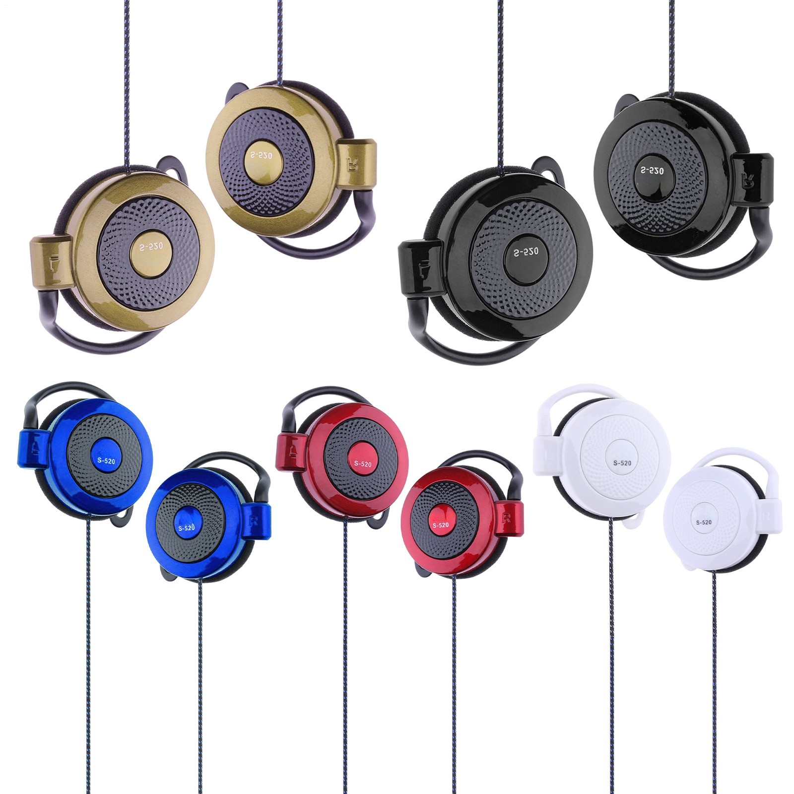 3.5mm Clip-on Headphones Wired S-520 Ear Stereo Headphones For Sports Phone Game