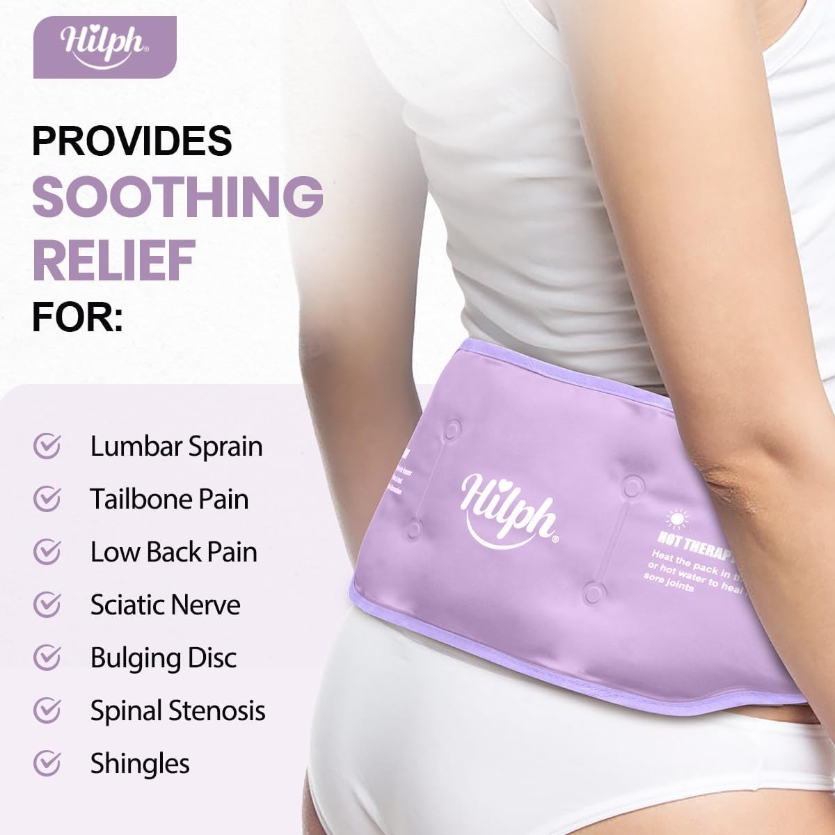 Adjustable Low Back Ice Pack Wrap for Pain Relief - Hot & Cold Therapy, Purple