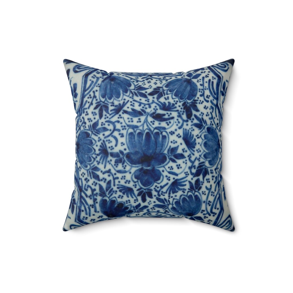 Delft Faux Suede Pillow Cover Delfts Blauw Dutch Cobalt Blue Pillow Cover