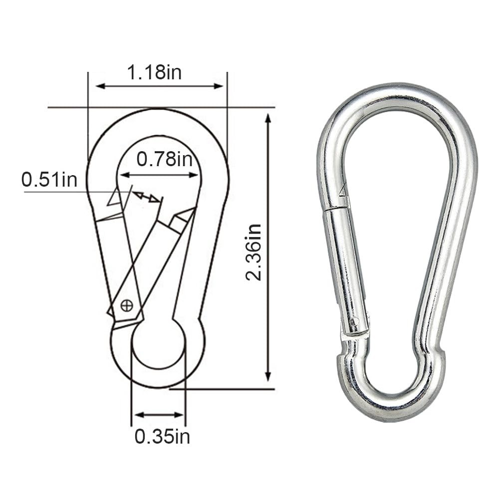 10PCS 2.36 Inch Stainless Steel Keychain Carabiner. Small Carabiner Clips