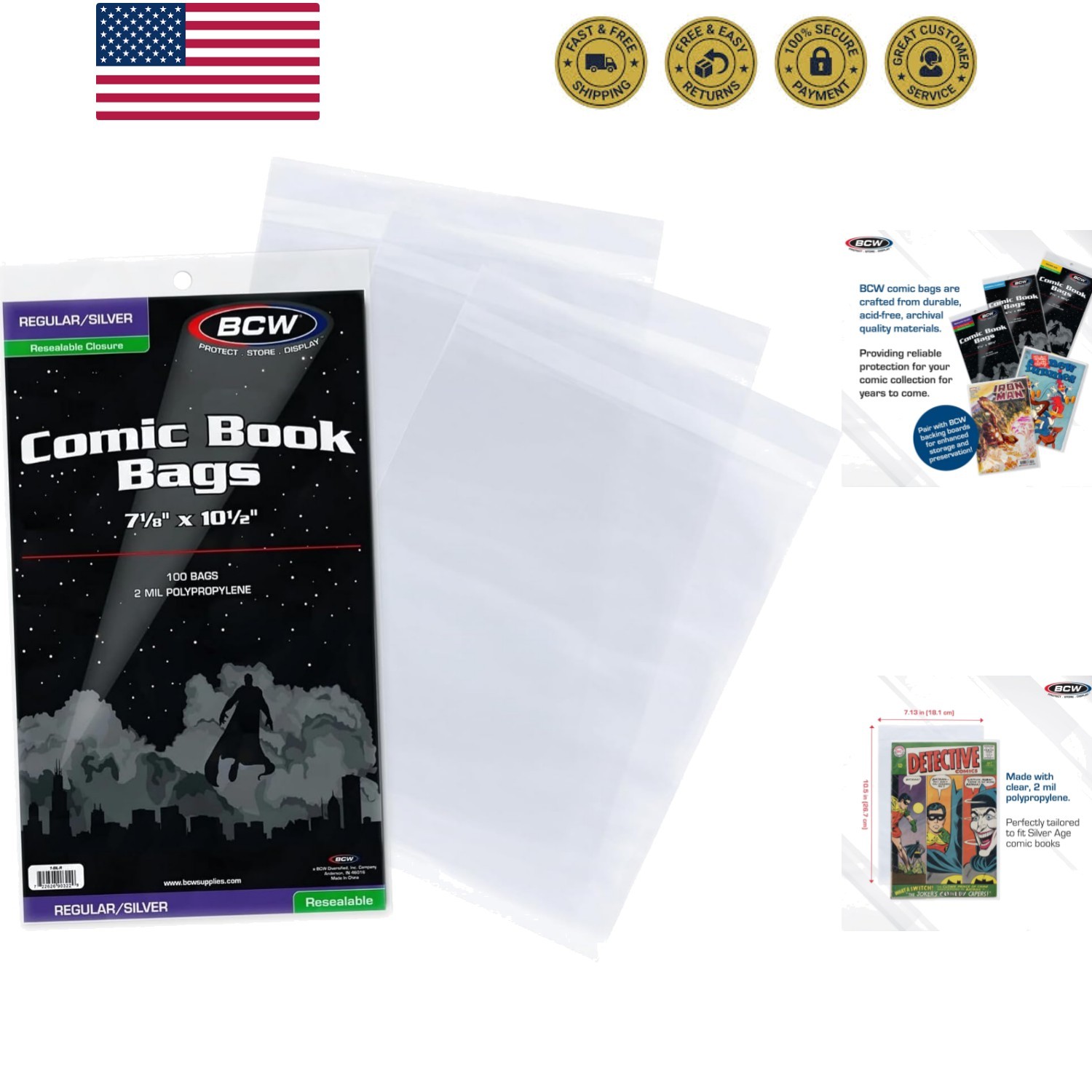Resealable Silver Age Comic Bags - 100 ct, Protection for Silver Age Comic Bo...
