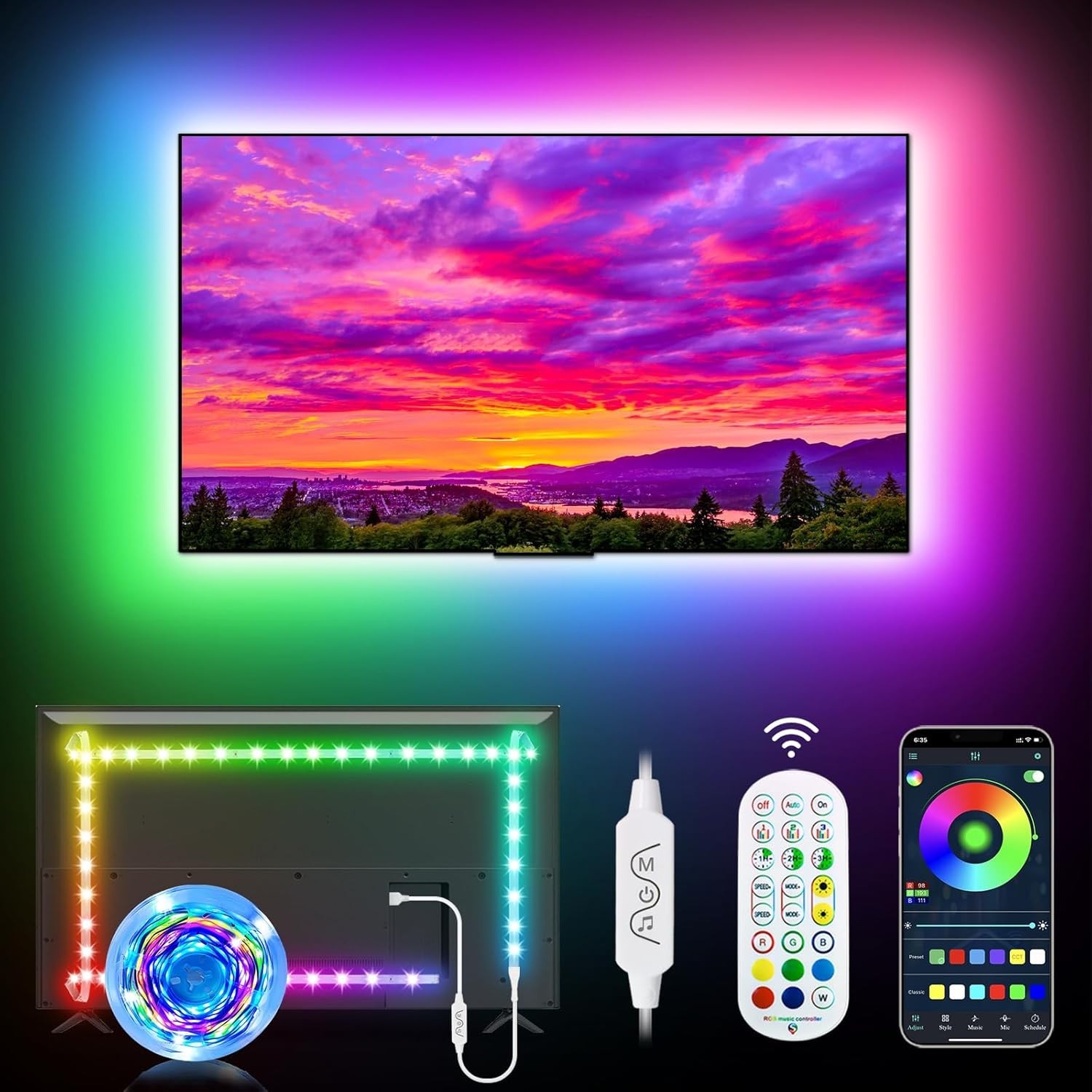 Dynamic 9.84ft LED Backlight for TVs - App Controlled Color Changing Experience