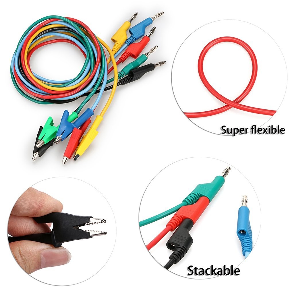 Durable 5PCS 4mm Stackable Banana Plug Probes with Strong Alligator Clips