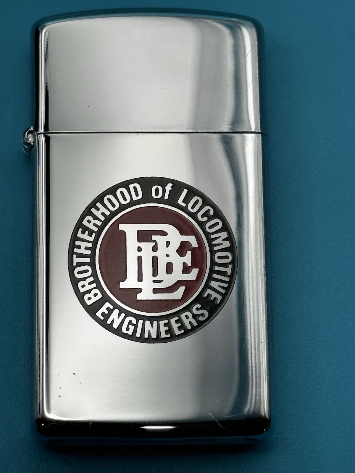 Vintage 2002 Brotherhood Locomotive Engineers HP Chrome Slim Zippo Lighter NEW