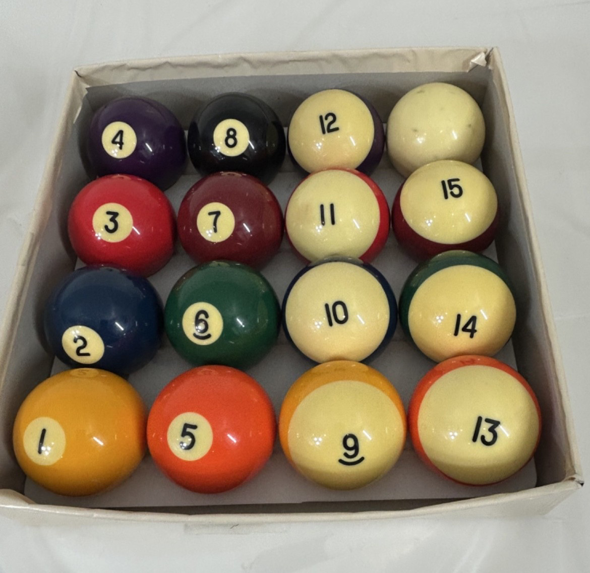 Vintage Sears Belgium Pool Balls w/ Box 2 1/4" COMPLETE Set Original Display Box
