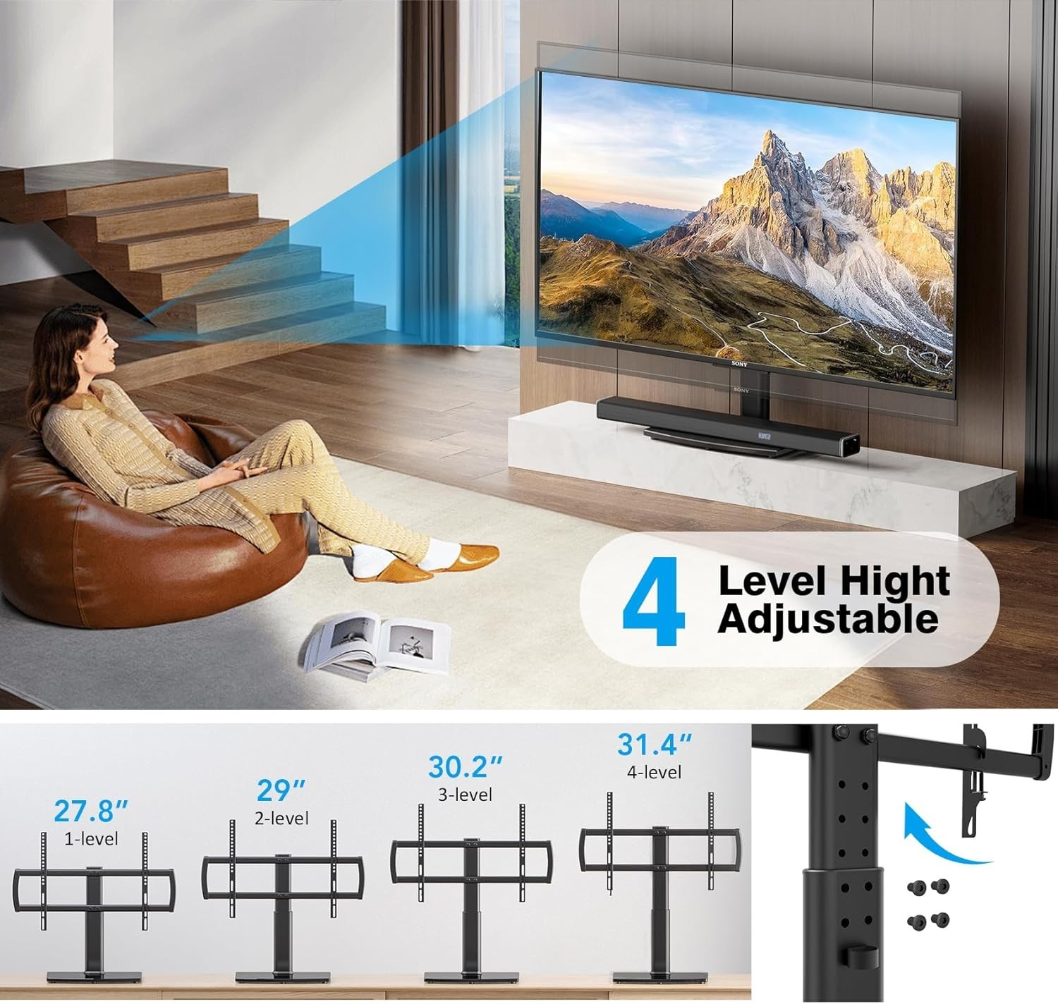 Universal Tabletop TV Stand with Wall Mount for 32 to 70 inch 4 Level Height ...